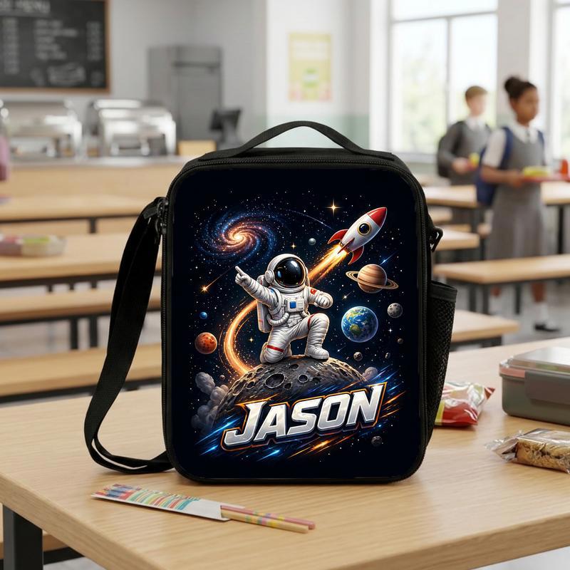 Personalized Kids Lunch Bag - Astronaut Galaxy Rocket Name Lunch Box Bag