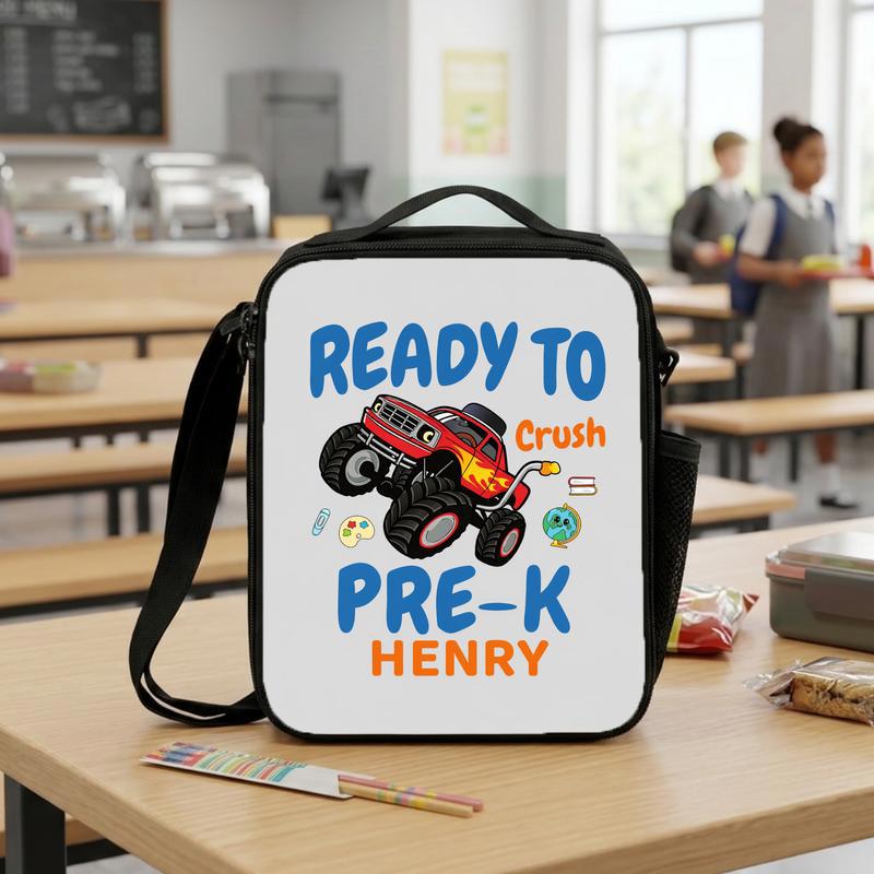 Personalized Pre-K Lunch Bag - Ready To Crush Monster Truck Name Lunch Box Bag Personalized Pre-K Lunch Bag - Ready To Crush Monster Truck Name Lunch Box Bag