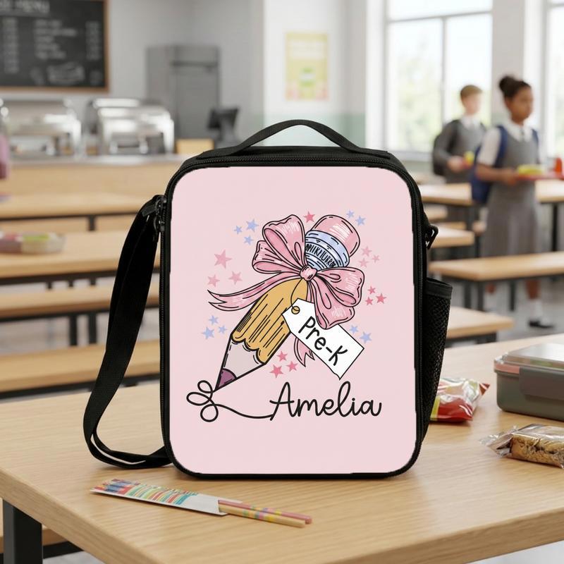 Personalized Pre-K Lunch Bag With Bow Pencil - Cute Kids School Lunch Box Bag Personalized Pre-K Lunch Bag With Bow Pencil - Cute Kids School Lunch Box Bag