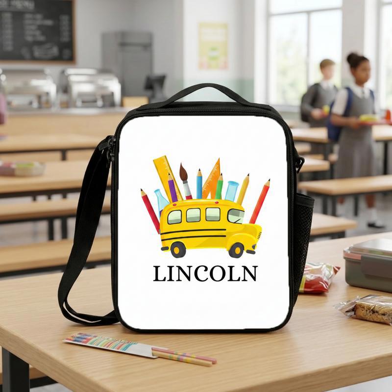 Personalized School Bus Lunch Bag - Custom Name Kids Gift Lunch Box Bag