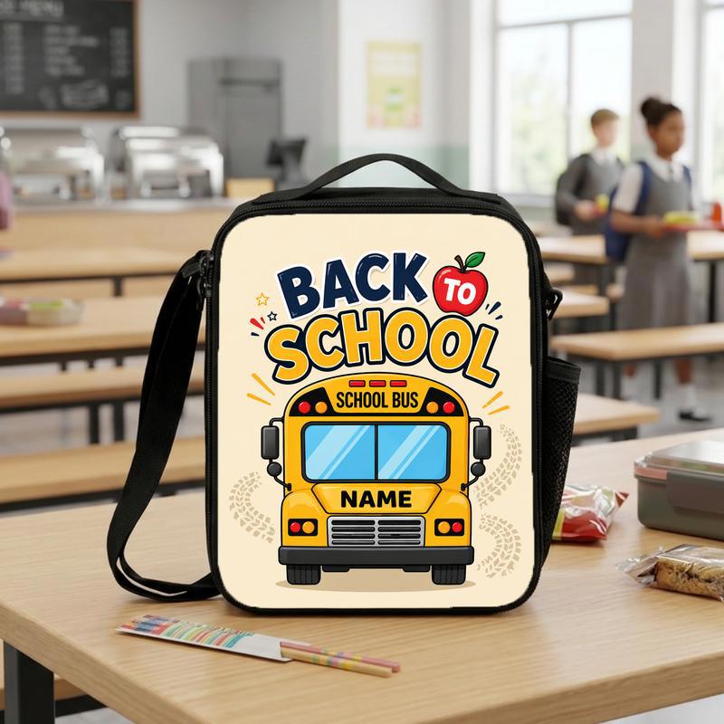 Personalized School Bus Lunch Bag - Happy Back To School Kids Lunch Box Bag