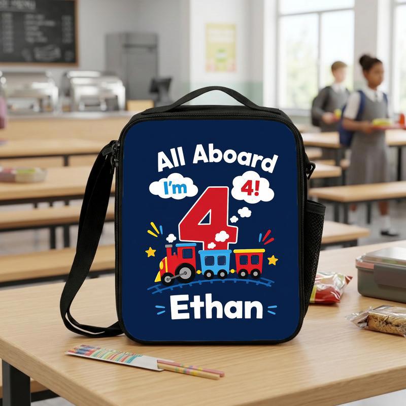 Personalized Train Lunch Bag - All Aboard I'm 4 Boy Lunch Box Bag Personalized Train Lunch Bag - All Aboard I'm 4 Boy Lunch Box Bag