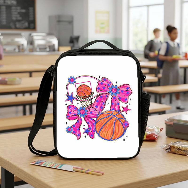 Pink Basketball Lunch Bag - Back To School Girl Bow Sport Style Lunch Box Bag