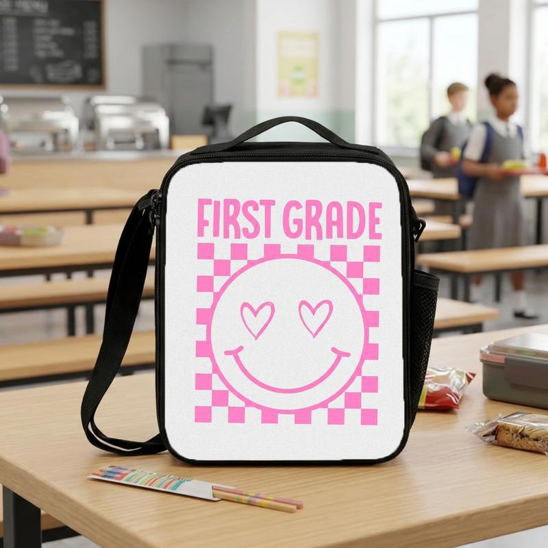 Pink Smiley Lunch Bag - Cute Girls Back To School Lunch Box Bag Pink Smiley Lunch Bag - Cute Girls Back To School Lunch Box Bag