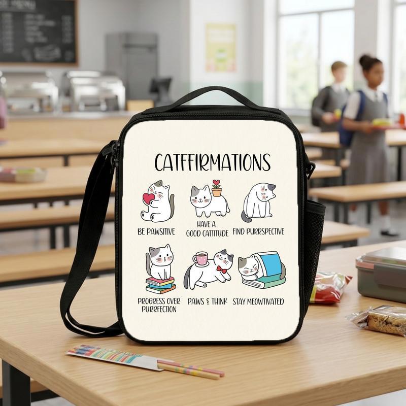 Positive Cats Catffirmations Shirt, Cat Lover Teacher Shirt, Classroom Shirts, Have a Good Cattitude, Cute Funny Cat Puns Reminders Shirt Lunch Box Bag
