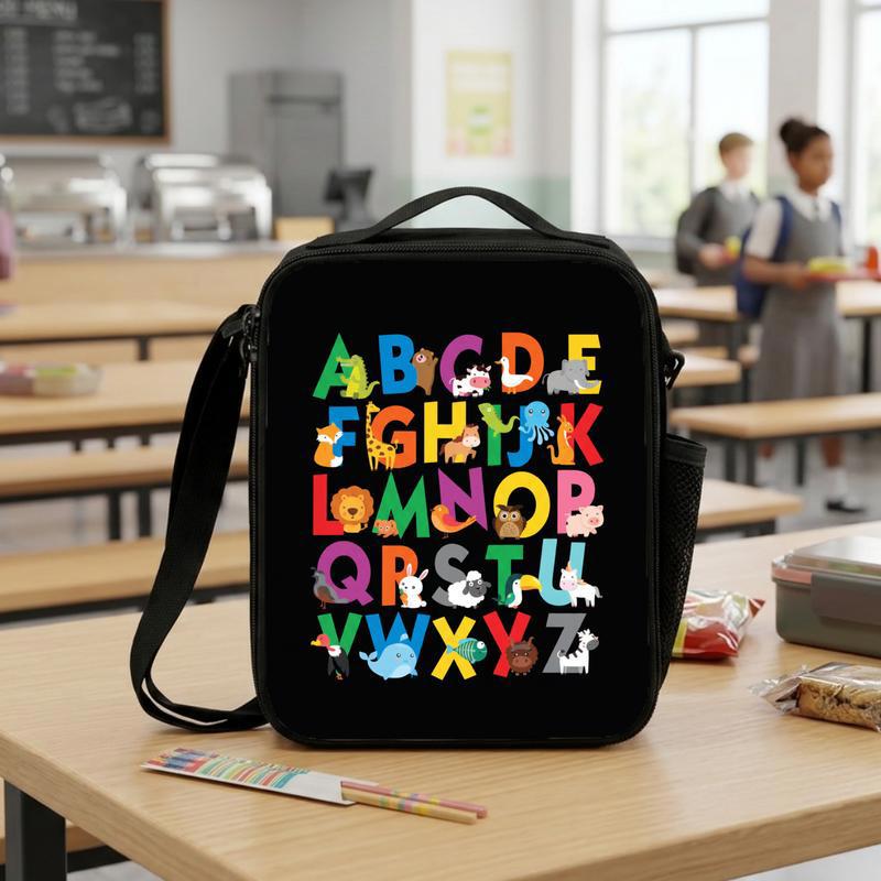 Preschool Lunch Bag - Cute A To Z Animals Learning Kids Design Lunch Box Bag