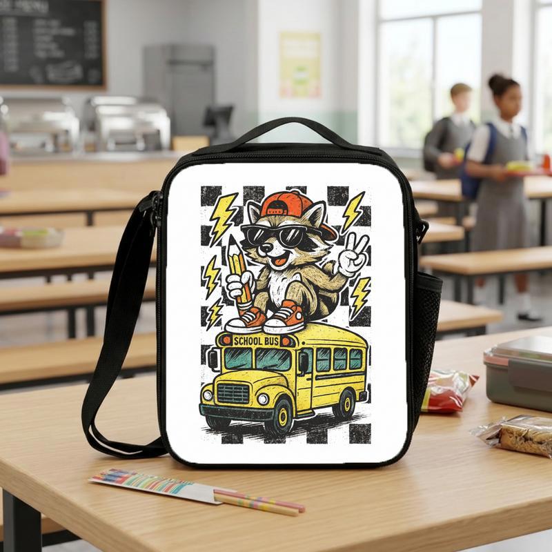 Raccoon School Bus Lunch Bag - Cool Kids Back To School Lunch Box Bag