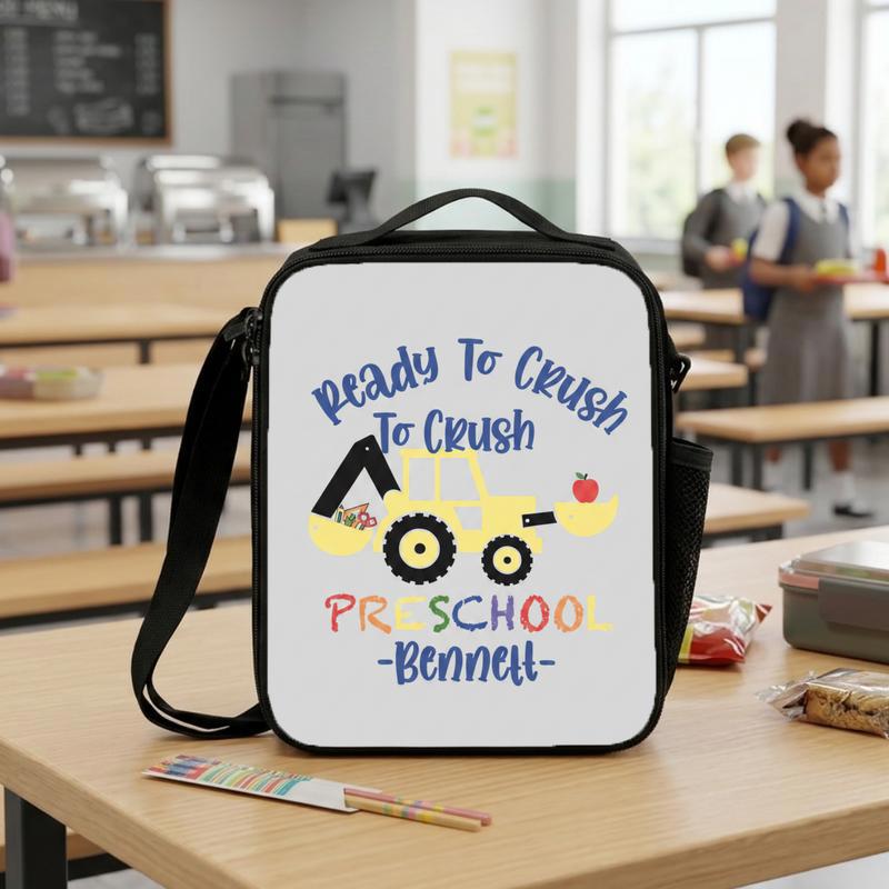Ready To Crush Preschool Lunch Bag For Boys - Custom Construction Theme Lunch Box Bag Ready To Crush Preschool Lunch Bag For Boys - Custom Construction Theme Lunch Box Bag