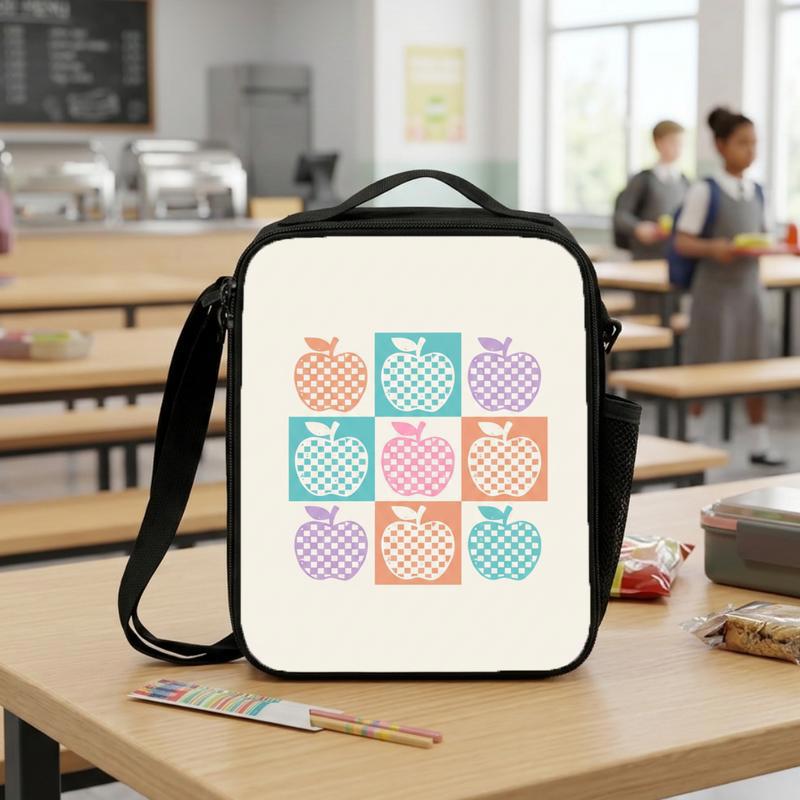 Retro Checkerboard Apple Pattern Lunch Bag - Back To School Vibes Lunch Box Bag Retro Checkerboard Apple Pattern Lunch Bag - Back To School Vibes Lunch Box Bag