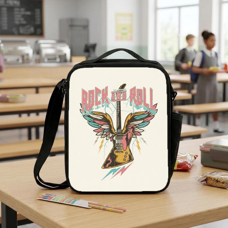 Rock And Roll Students Lunch Bag - Vintage Music School Style Lunch Box Bag Rock And Roll Students Lunch Bag - Vintage Music School Style Lunch Box Bag