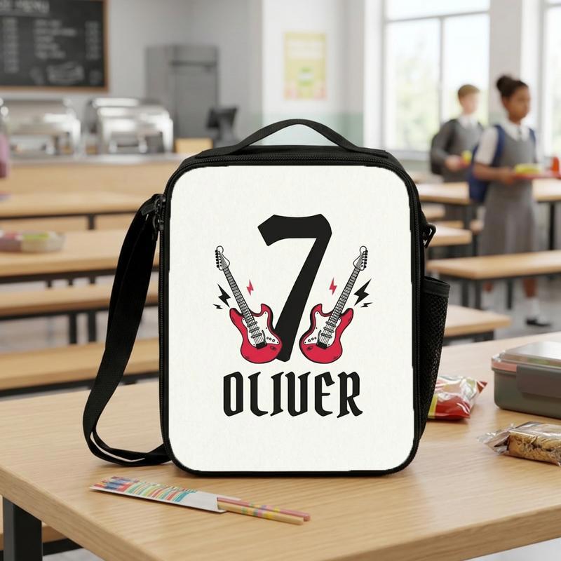 Rock Guitar Kids Lunch Bag With Name & Age Design Lunch Box Bag