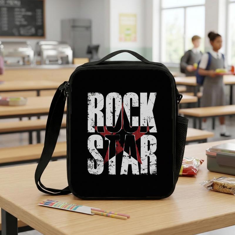 Rock Star Lunch Bag For Kids - Grunge Music School Style Lunch Box Bag Rock Star Lunch Bag For Kids - Grunge Music School Style Lunch Box Bag