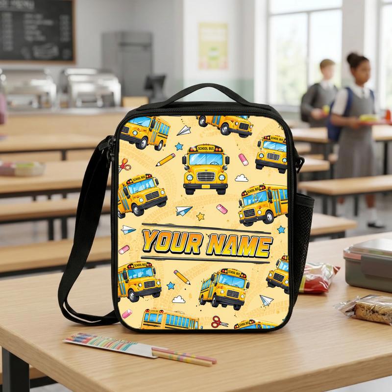 School Bus Pattern Lunch Bag - Back To School Kids Style Lunch Box Bag School Bus Pattern Lunch Bag - Back To School Kids Style Lunch Box Bag