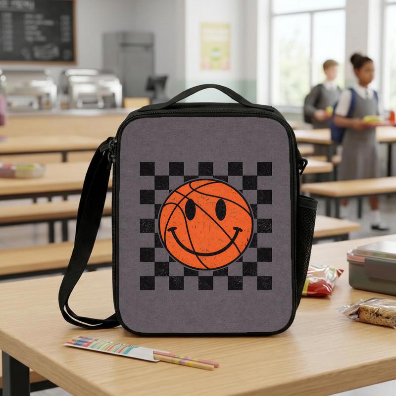 Smiley Basketball Lunch Bag - Back To School Retro Checker Style Lunch Box Bag