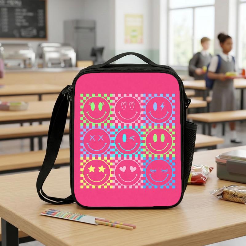 Smiley Pattern Lunch Bag - Groovy Cute Kids School Lunch Box Bag