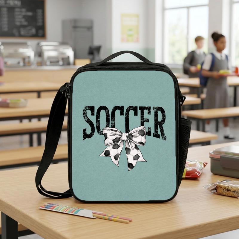Soccer Bow Lunch Bag For Girls - Cute Sports Back To School Lunch Box Bag Soccer Bow Lunch Bag For Girls - Cute Sports Back To School Lunch Box Bag