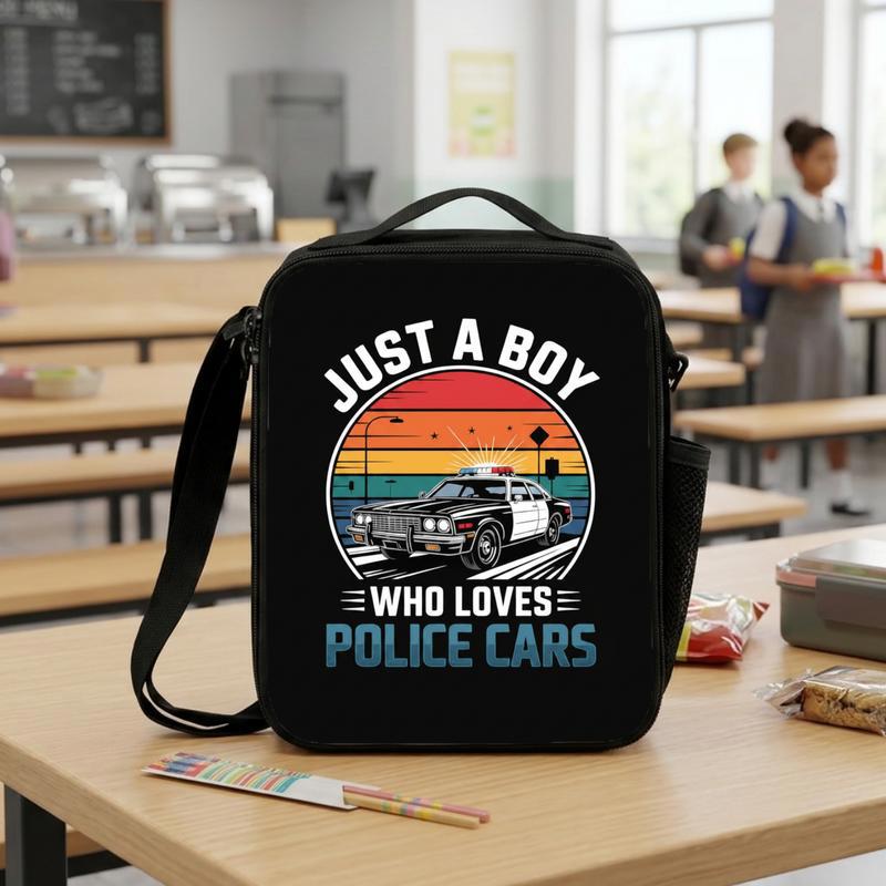 Vintage Police Lunch Bag For Boys - Kids Back To School Car Lover Lunch Box Bag