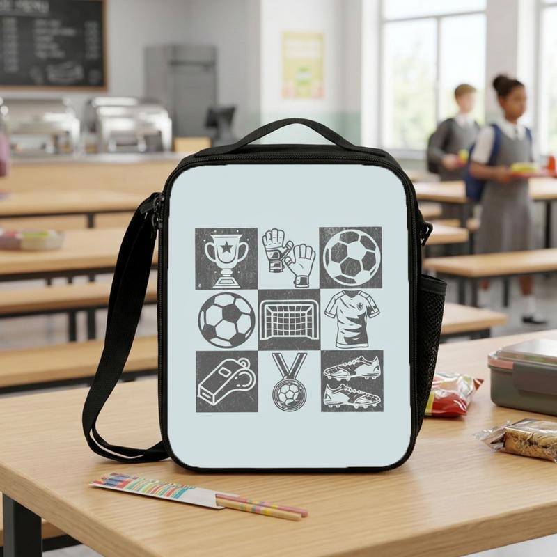 Vintage Soccer Pattern Lunch Bag - Sports Kids School Style Lunch Box Bag Vintage Soccer Pattern Lunch Bag - Sports Kids School Style Lunch Box Bag