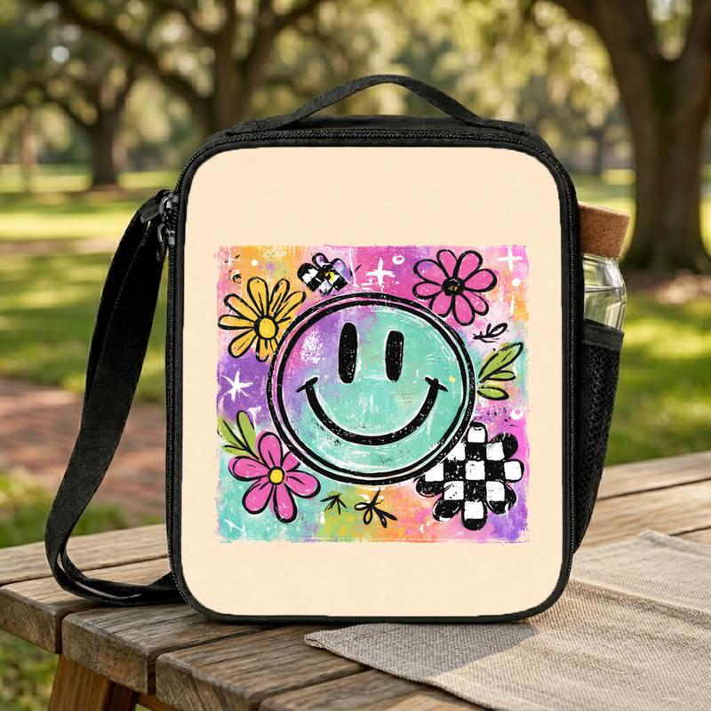 Artistic Smiley Lunch Bag - Groovy Kids School Style Lunch Box Bag Artistic Smiley Lunch Bag - Groovy Kids School Style Lunch Box Bag