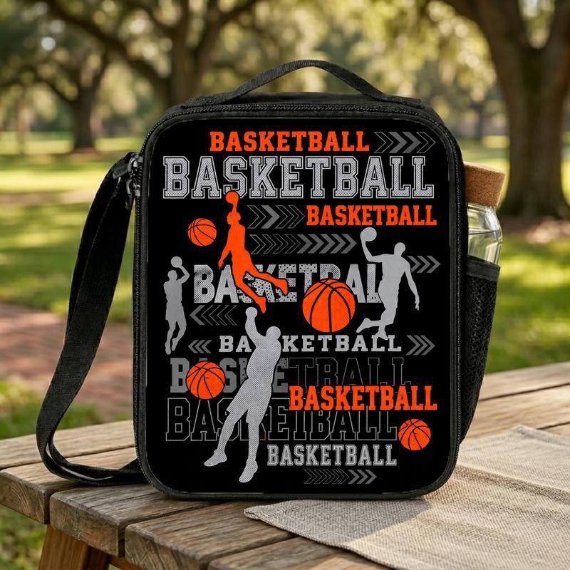 Basketball Pattern Lunch Bag - Back To School Sport Collage Style Lunch Box Bag Basketball Pattern Lunch Bag - Back To School Sport Collage Style Lunch Box Bag