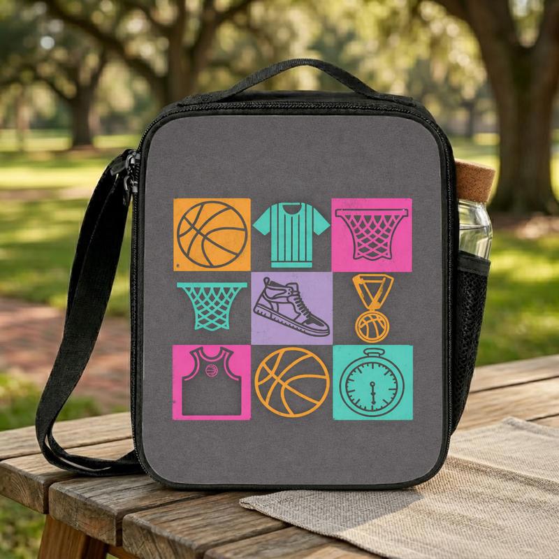 Basketball Pattern Lunch Bag - Back To School Sport Theme Kids Lunch Box Bag Basketball Pattern Lunch Bag - Back To School Sport Theme Kids Lunch Box Bag