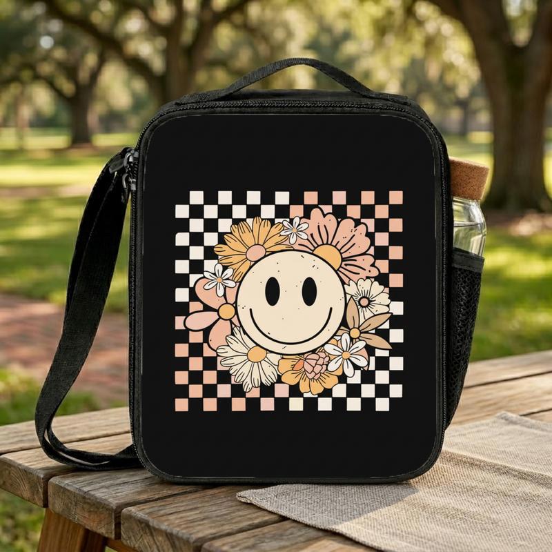 Boho Smiley Flower Lunch Bag - Cute Kids Back To School Lunch Box Bag