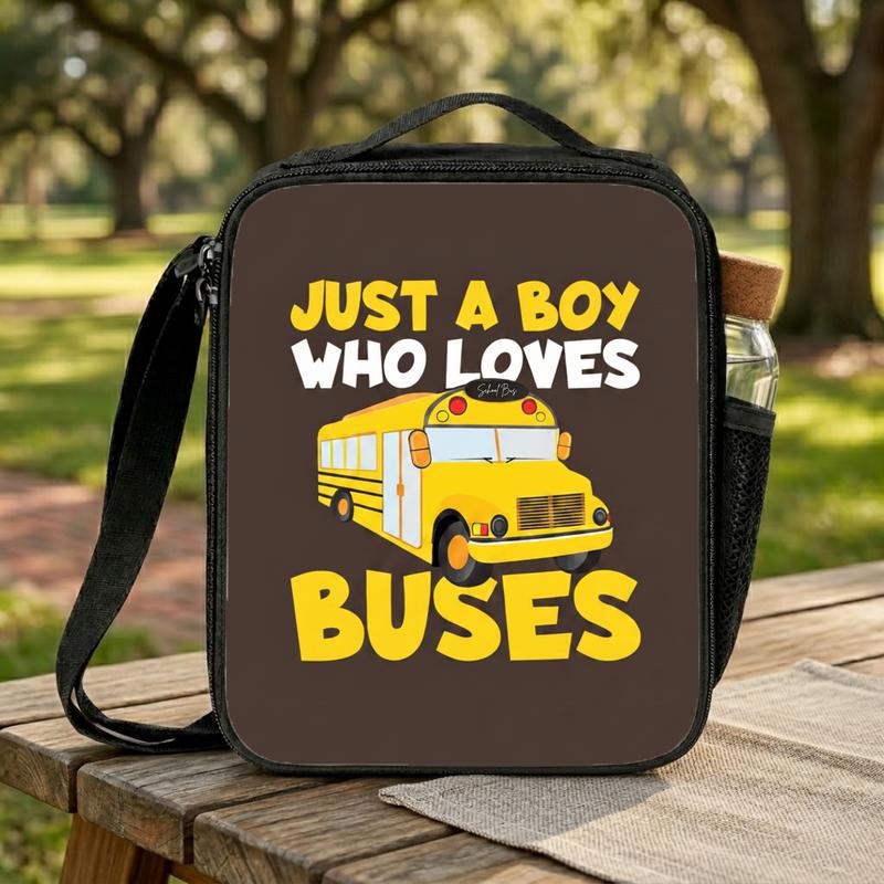 Boy Who Loves Buses Lunch Bag - Fun Kids Back To School Lunch Box Bag Boy Who Loves Buses Lunch Bag - Fun Kids Back To School Lunch Box Bag