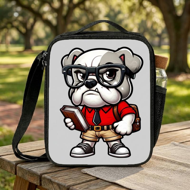 Bulldog Back To School, Red Shirt Bulldog Academics PNG, Student Digital, Studious Bulldog Design, Glasses Smart Nerdy Guy, Back To School Lunch Box Bag
