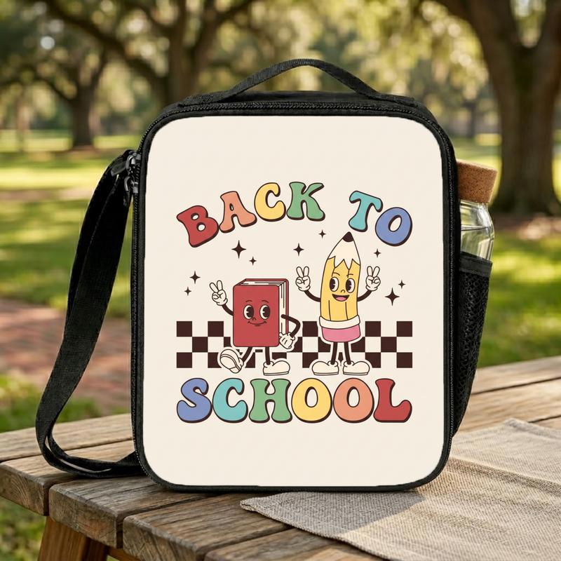 Cartoon School Supplies Lunch Bag - Fun Back To School Design Lunch Box Bag Cartoon School Supplies Lunch Bag - Fun Back To School Design Lunch Box Bag