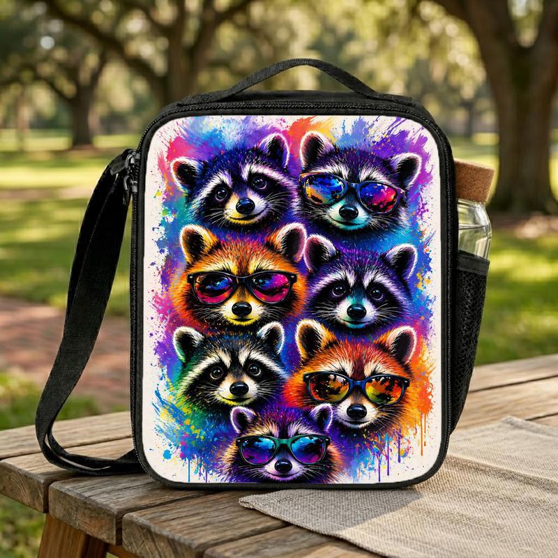 Colorful Raccoon Pattern Lunch Bag - Kids Back To School Fun Lunch Box Bag Colorful Raccoon Pattern Lunch Bag - Kids Back To School Fun Lunch Box Bag