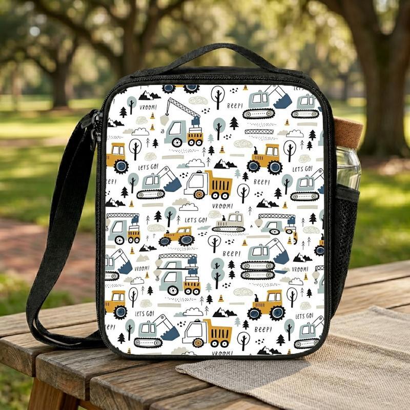 Construction Vehicles Lunch Bag For Kids - Pattern Back To School Style Lunch Box Bag