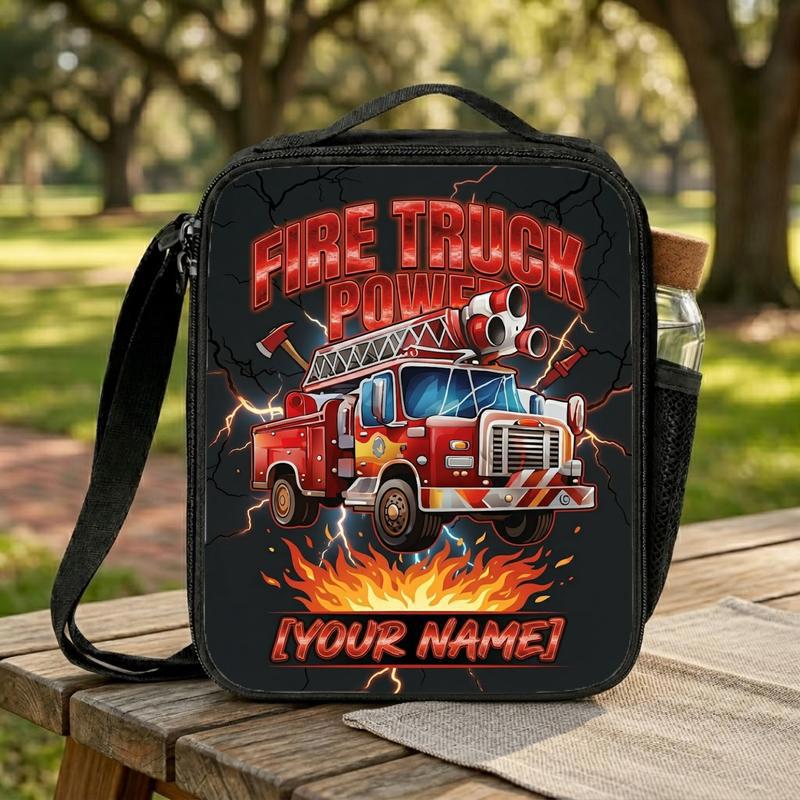 Cool Fire Truck School Lunch Bag - Kids Firefighter Truck Design Lunch Box Bag