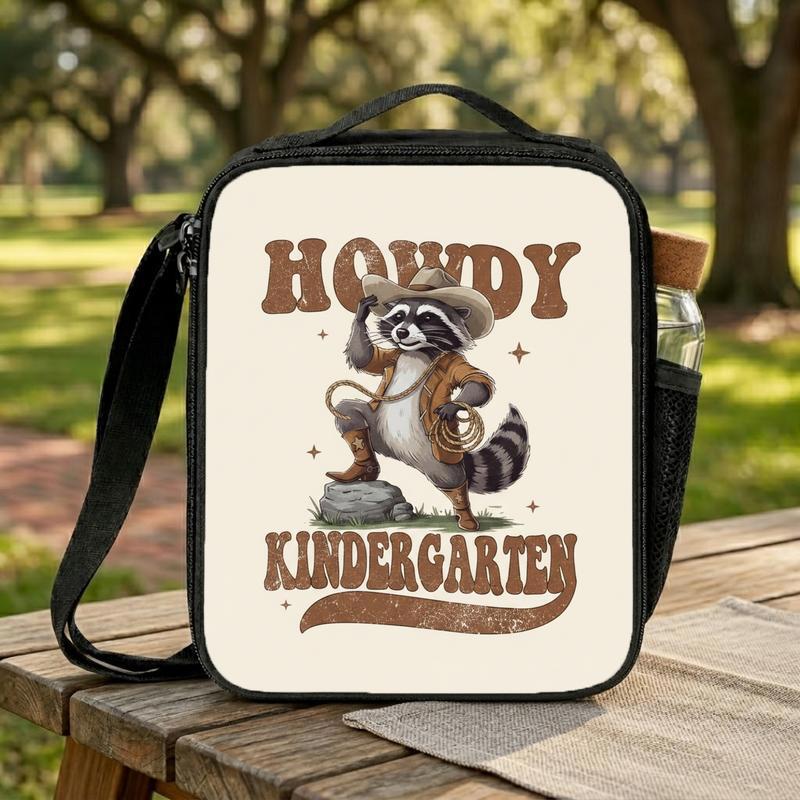 Cowboy Raccoon Lunch Bag Kids - Howdy Kindergarten Back To School Lunch Box Bag