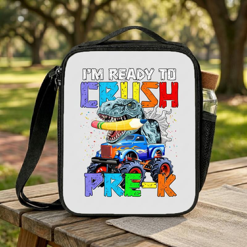 Crush Pre-K Dino Truck Lunch Bag - Kids School Fun Lunch Box Bag Crush Pre-K Dino Truck Lunch Bag - Kids School Fun Lunch Box Bag