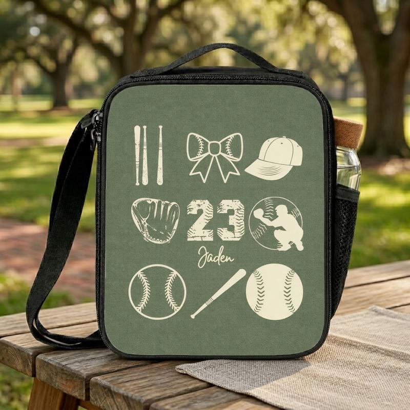 Custom Baseball Lunch Bag - Name And Number Sports Icons Lunch Box Bag