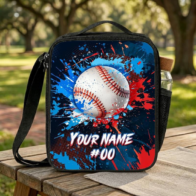 Custom Baseball Lunch Bag - Name Number Paint Splash Design Lunch Box Bag
