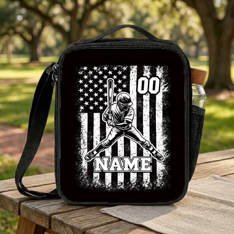 Custom Baseball Lunch Bag - Name Number USA Flag Player Lunch Box Bag Custom Baseball Lunch Bag - Name Number USA Flag Player Lunch Box Bag