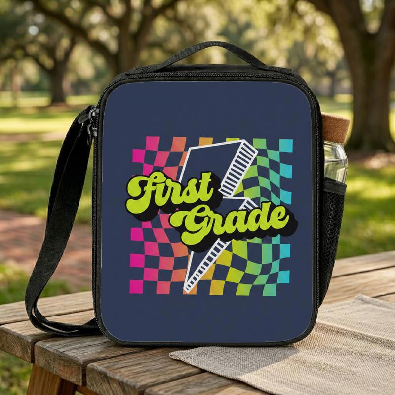 Custom Grade Retro Rainbow Checkerboard - Trendy School Lunch Bag Lunch Box Bag Custom Grade Retro Rainbow Checkerboard - Trendy School Lunch Bag Lunch Box Bag