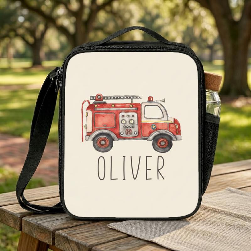 Custom Name Fire Truck Lunch Bag - Kids Back To School Gift Lunch Box Bag Custom Name Fire Truck Lunch Bag - Kids Back To School Gift Lunch Box Bag