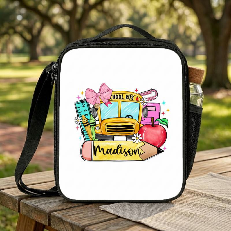 Custom Name Lunch Bag - Cute School Bus Back To School Lunch Box Bag Custom Name Lunch Bag - Cute School Bus Back To School Lunch Box Bag