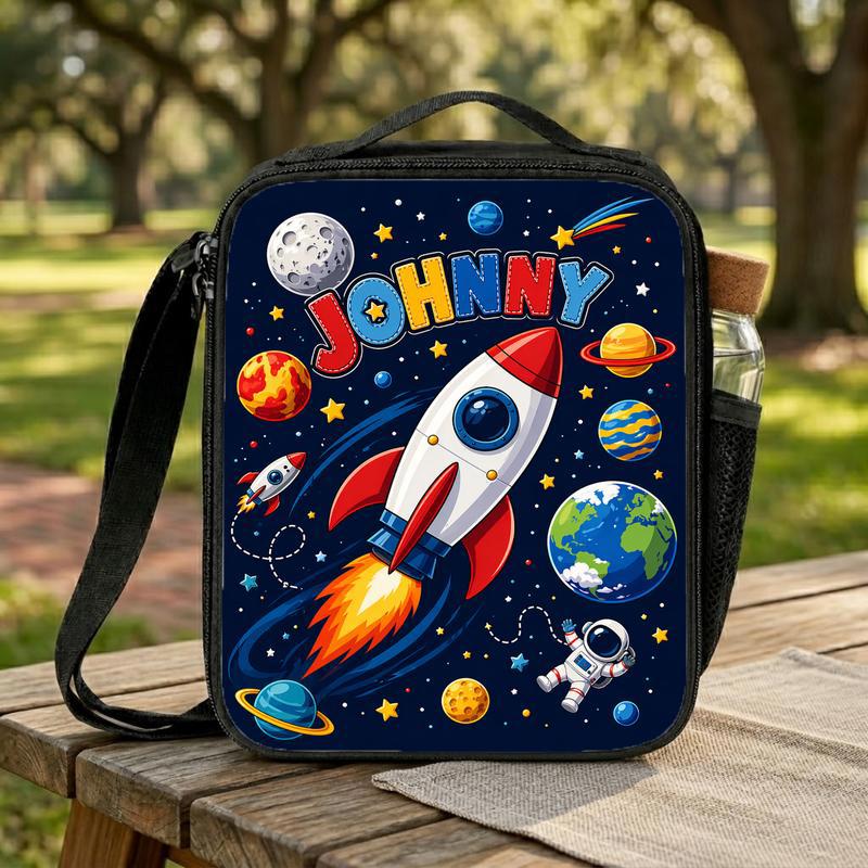 Custom Name Lunch Bag Kids - Rocket Back To School Lunch Box Bag