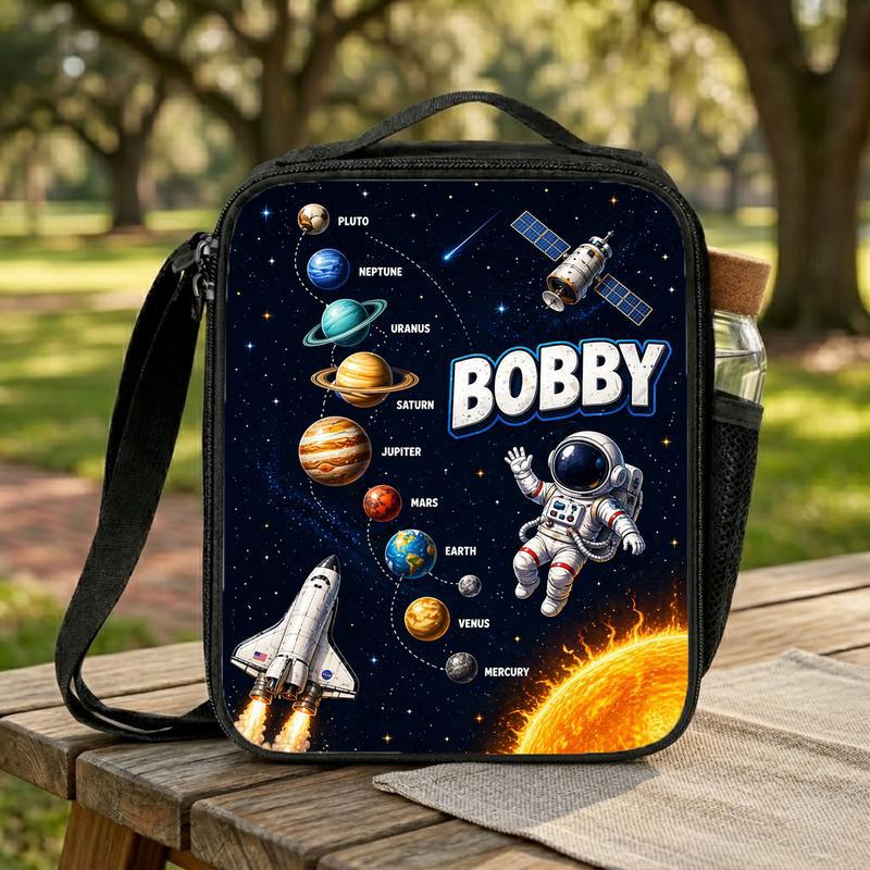 Custom Name Lunch Bag Kids - Solar System Space Explorer Lunch Box Bag