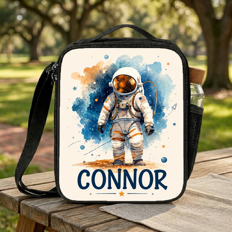Custom Name Lunch Bag Kids - Space Astronaut Galaxy Design Lunch Box Bag