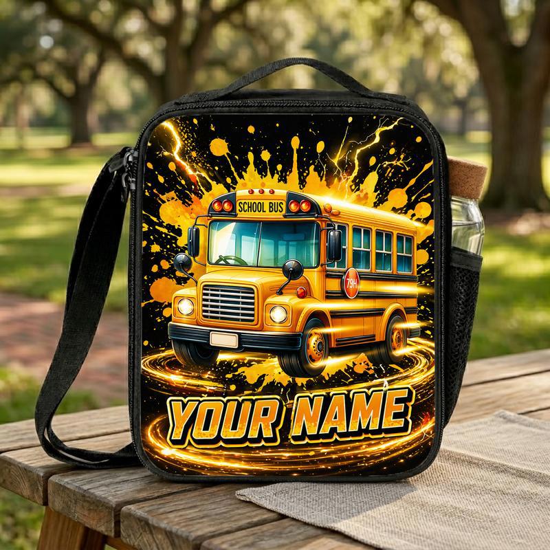 Custom Name School Bus Lunch Bag - Bright Back To School Kids Lunch Box Bag Custom Name School Bus Lunch Bag - Bright Back To School Kids Lunch Box Bag