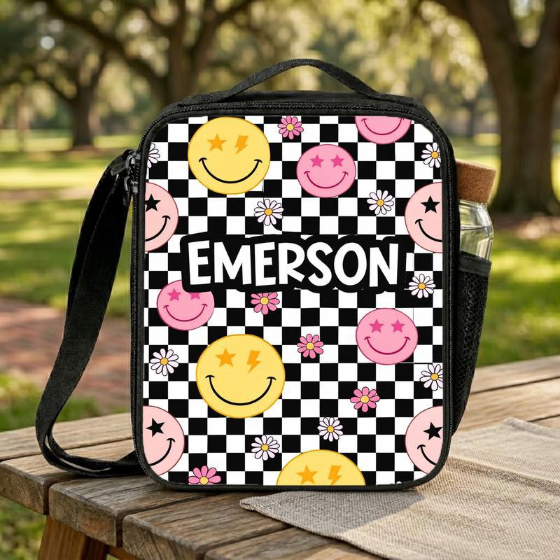 Custom Name Smiley Lunch Bag - Personalized Kids School Lunch Box Bag