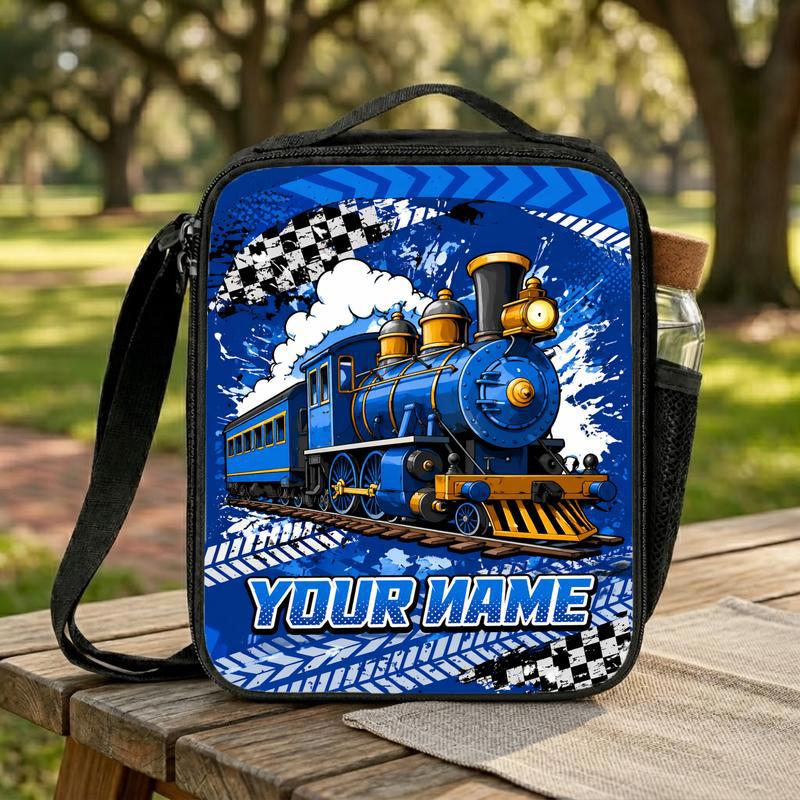 Custom Name Train Lunch Bag - Cool Blue Train School Design Lunch Box Bag Custom Name Train Lunch Bag - Cool Blue Train School Design Lunch Box Bag