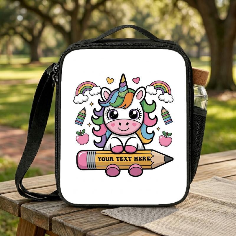 Custom Name Unicorn Lunch Bag - Pencil School Theme Lunch Box Bag
