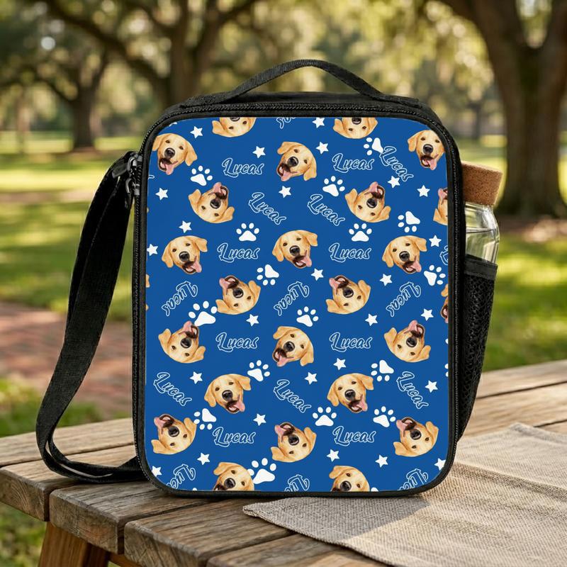 Custom Pet Photo Backpack_ Personalized Dog_Cat Face Gift Set, Back To School Gift Lunch Box Bag