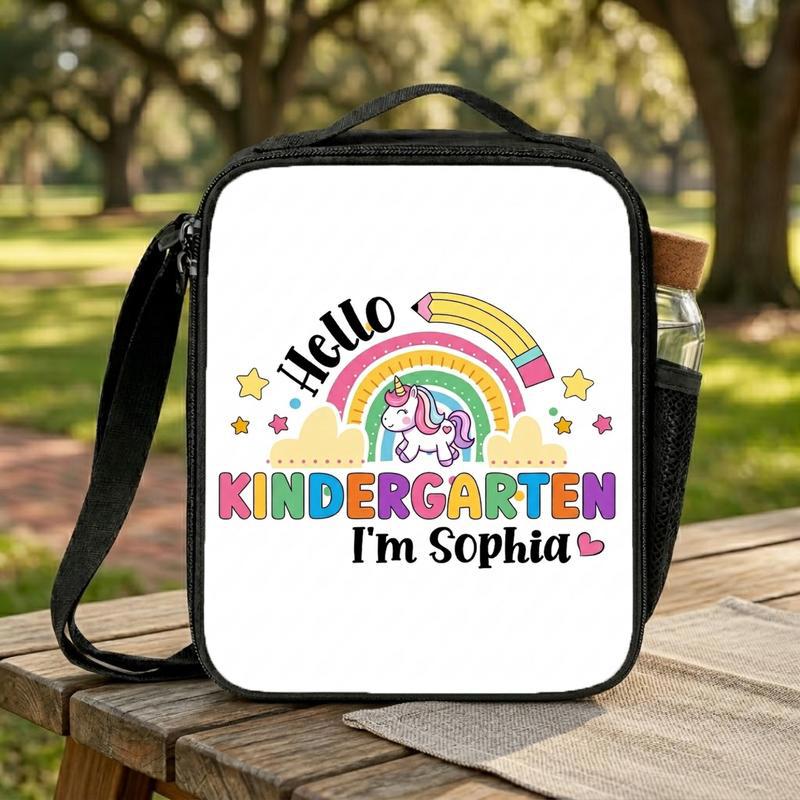 Custom Rainbow Unicorn Lunch Bag - Kids Name Design Lunch Box Bag