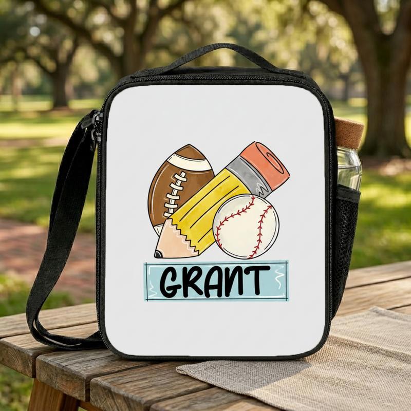 Custom Sports Lunch Bag - Baseball Football School Kids Bag Lunch Box Bag